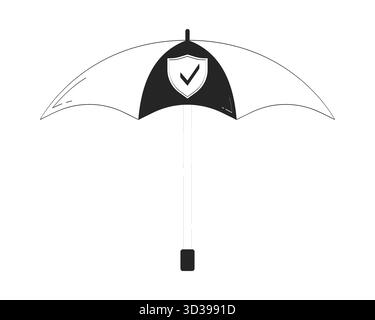 Protective umbrella with security shield emblem doodle linear object Stock Vector