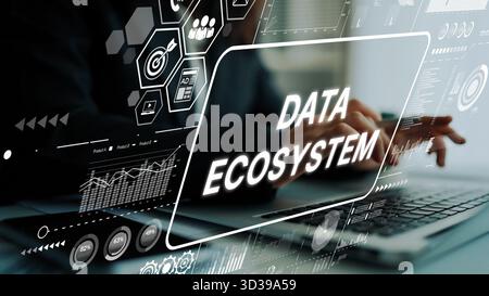 Modern Data Ecosystem with Digital Graphics Showcasing Data Analytics and Technology Concepts. Asymptotic smart data analytic. Stock Photo