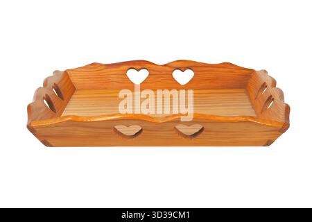 Empty wooden tray on white background Stock Photo