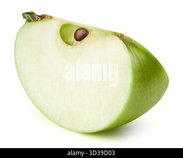 Close up shot of sliced green apple isolated on white background. Juicy fresh apples Clipping Path Stock Photo
