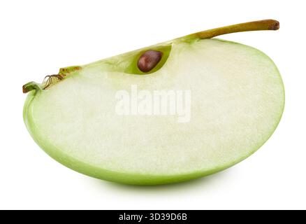 Close up shot of sliced green apple isolated on white background. Juicy fresh apples Clipping Path Stock Photo