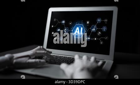 A generative AI assistant presents its comprehensive business suite. This all-in-one platform offers intelligent tools for marketing, e-commerce, and Stock Photo