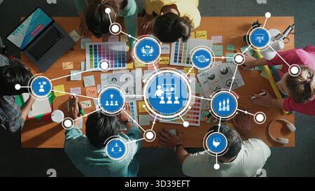 Collaborative Creative Session with Designers Engaging in Teamwork, Brainstorming, and Workflow Visualization. Amity Stock Photo