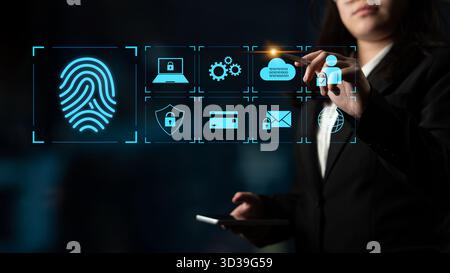 System for safeguarding digital identity using fingerprint authentication, encryption, and secure access protocols across cloud, device, and personal Stock Photo