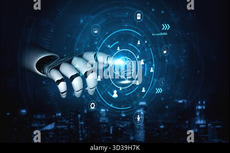 AI for business intelligence and knowledge management enabling automated decision making. AI analysis of company information for strategic insights Stock Photo