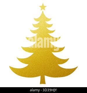illustration: gold christmas tree sticker ornament isolated on white Stock Photo