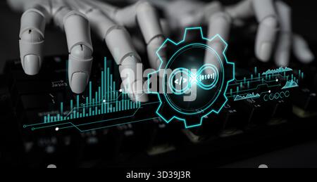 AI in DevOps methodology for software development and IT operations. AI automation of the CI CD pipeline enhances workflow and efficiency. Motif Stock Photo