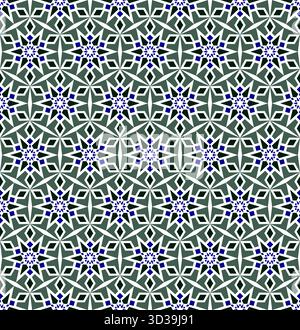Blue green geometric background with stars. Holiday seamless pattern with snowflakes. Winter stained glass of geometric shapes. Christmas ornamental d Stock Vector