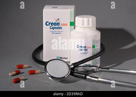 Creon capsules for pancreatic healthcare Stock Photo