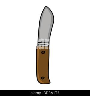 A simple cartoon vector illustration of a single utility knife with a brown handle and a silver blade. Stock Vector
