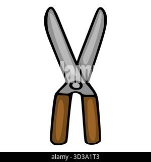 Stylized vector illustration of garden shears with metallic blades and brown wooden handles, isolated on a white background. Stock Vector