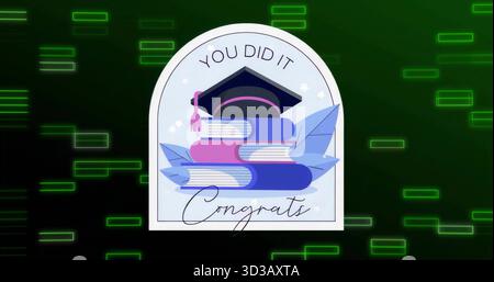 Featuring arched frame highlighting YOU DID IT on dark background, with graduation cap and books Stock Photo