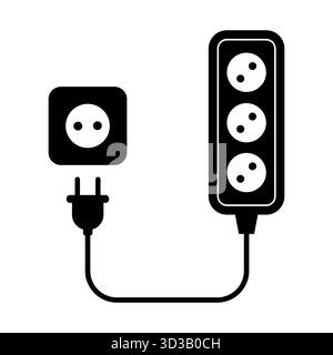Power Extension Cord and Socket. Perfect for illustrating electricity, power connections or household and office equipment in a clean, modern design. Stock Vector