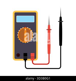 Digital Multimeter with Red and Black Probes. Perfect for educational materials, electronics repair manuals, infographics or engineering presentations Stock Vector