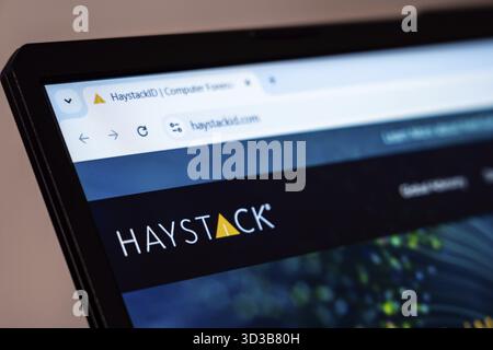 New York, USA - January 17, 2025: Haystack website displayed on laptop screen showcasing data analytics platform and enterprise solutions Stock Photo