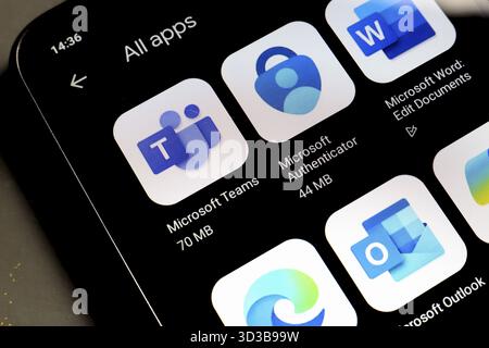 November 4, 2024, Brazil. In this photo illustration, the Microsoft Teams, Microsoft Authenticator and Microsoft Word app logo is displayed on a smart Stock Photo