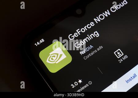 November 1, 2024, Brazil. In this photo illustration, the GeForce NOW app logo is displayed on a smartphone screen Stock Photo