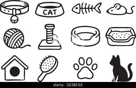 Pet, vet, pet shop, types of pets - minimal thin line web icon set. Stock Vector