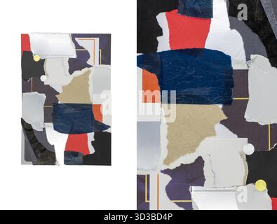Abstract various colorful torn paper background. Macro pattern and rectangle shape composition isolated on white background Stock Photo