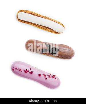 Food, Different types chocolate eclairs on a white background Stock Photo