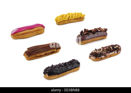 Food, Eclair with Mango Cream on White Plate Stock Photo