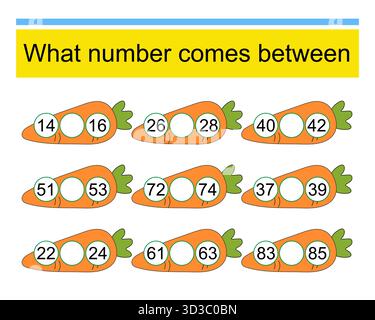 Educational games for kids. What number comes between. Stock Vector