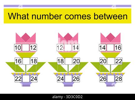 Educational games for kids. What number comes between. Stock Vector