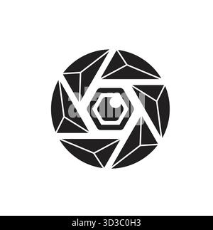 Abstract black camera shutter logo hexagonal shape vector symbol design illustration Stock Vector