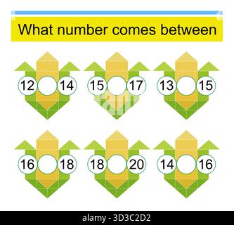 Educational games for kids. What number comes between? Stock Vector