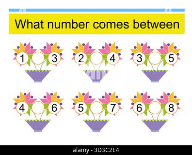 Educational games for kids. What number comes between? Stock Vector