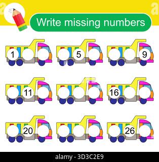 Write missing numbers. Educational games for kids. Stock Vector