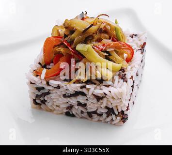 Food, Mixed rice with grilled vegetables on white plate Stock Photo