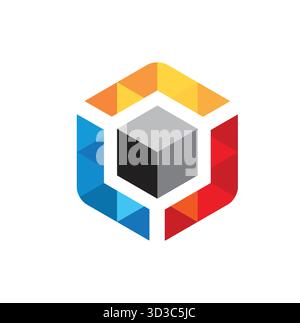 Colorful Hexagon Shape, Data Nucleus Box Vector Symbol Icon Design Stock Vector