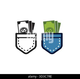 Creative Money dollar and pants pocket logo vector symbol design icon illustration Stock Vector