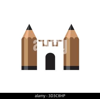 Creative Home Pencils Logo, Pen Columns Vector Symbol icon Stock Vector