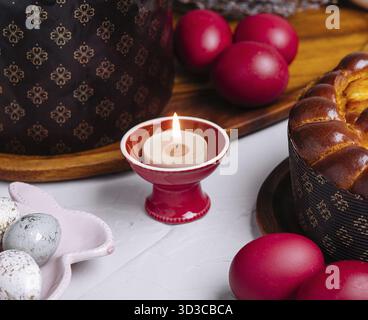 Food, Festive easter table setting with traditional meal Stock Photo