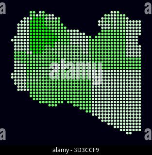 Libya dotted map. Digital style map of the country on a dark background. Libya shape with circle dots. Colored dots style. Large-size circles. Stock Vector