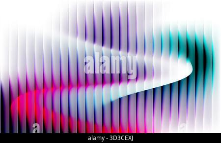 Color gradient with corrugated iridescent glass effect. White, red, turquoise and purple ribbed abstract background with line blur. Vector Stock Vector