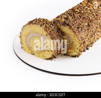 Food, Sponge cake roll isolated on white background Stock Photo
