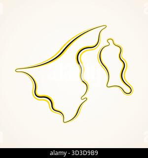 Outline map of Brunei marked with ribbon in colors from the flag. Stock Vector