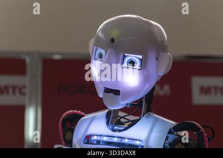 STAVROPOL, RUSSIA - APRIL 6, 2019: Modern Promo robot on the technology exhibition in Stavropol Russia Stock Photo