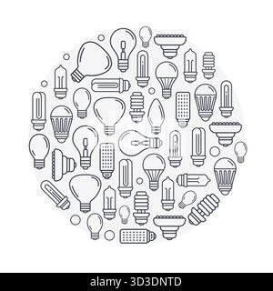 Light bulb line idea icon set. Outline lamp bulb simple pictogram infographic sign Stock Vector