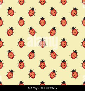 Ladybugs, funny seamless pattern on yellow background. For children clothes, fabrics, wrapping paper. Vector Stock Vector