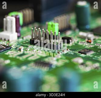 Macro Close up selective focus of connector pins on PC circuit board, Fish Hoek, South Africa Stock Photo