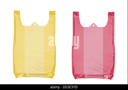 Yellow and red plastic bags isolated on white background Stock Photo