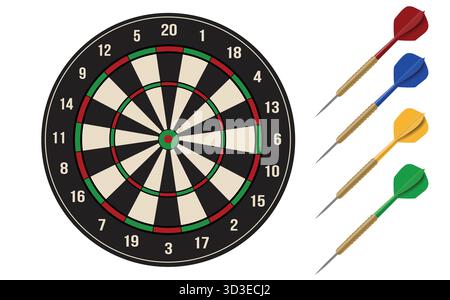 Dartboard and darts on white background, vector illustration Stock Vector