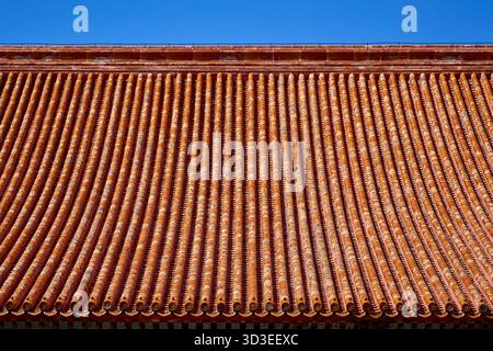Closeup of ancient yellow glazed roof tiles in the Forbidden City in Beijing Stock Photo