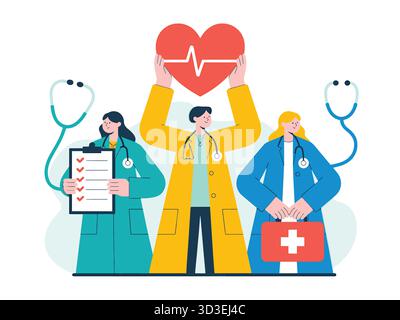 Medical Team Promoting Heart Health with Doctors and Healthcare Professionals Stock Vector