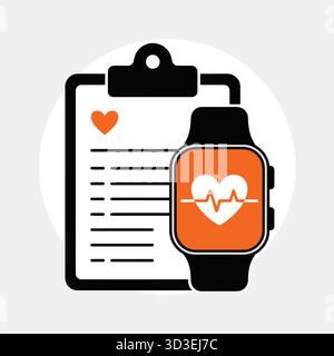Smart watch fitness tracker with health app and medical report data Stock Vector