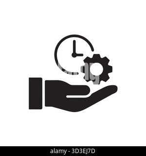Time management efficiency icon with clock and gear in hand Stock Vector